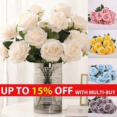 Buy 10 Heads Silk Rose Artificial Flowers Bouquet Wedding Garden Home Party Decor UK • 6.98£