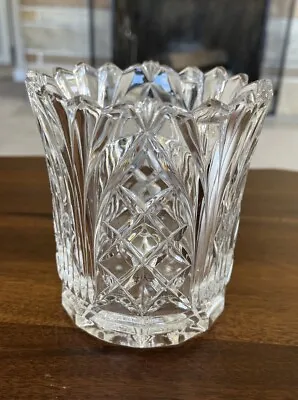 Buy Vintage Small Crystal Cut Vase Sawtooth Rim Diamond & Starburst 4.5in Tall • 14.60£