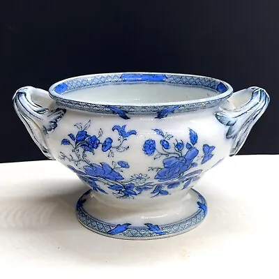 Buy Antique Ceramic Blue & White Pottery Soup Tureen Bowl. Double Handled • 22.99£