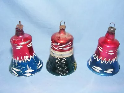 Buy Vintage Christmas Tree Glass Bells Baubles Decorations X 3 • 26£