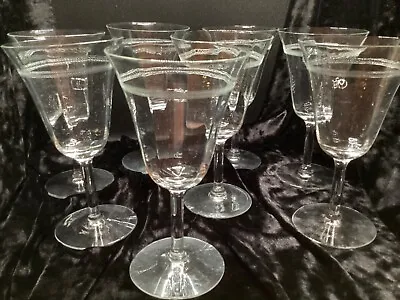 Buy Antique Stemmed Crystal Water Glasses Set Of 8  Heisy 1912 Etched Lacey Band • 43.22£
