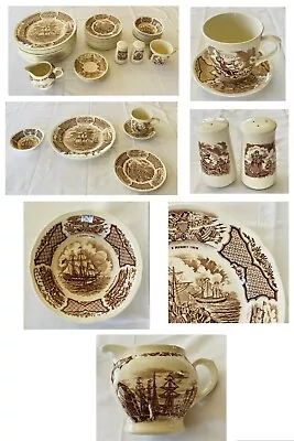 Buy Vintage Dinnerware FAIR WINDS Brown Meakin Staffordshire England 44-Piece Set • 123.79£