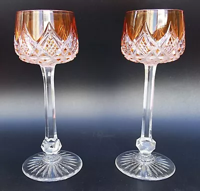 Buy PAIR FRENCH Baccarat COLBERT Orange Color Cut Crystal Hoock Wine Glass • 1,019.48£
