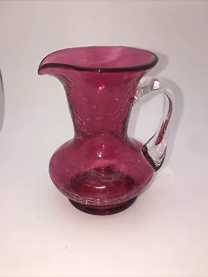 Buy Vintage Hand Blown BLENKO Cranberry Pink Crackle Glass Mini Pitcher / Vase 4  • 21.12£