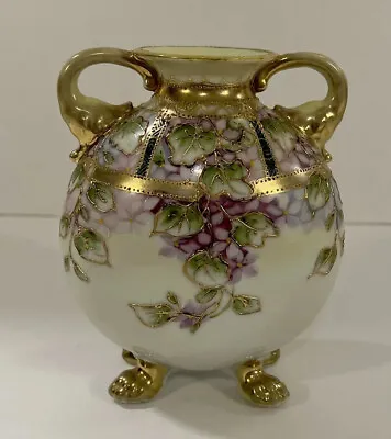 Buy Vintage Nippon Hand Painted Vase With Beautiful Purple And Gold Floral Designs • 87.57£