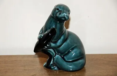 Buy Poole Pottery Blue Glazed Hollow Cast Otter With Fish 12 Cms High • 6£