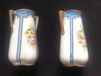 Buy Pair Japanese Vases Komaru Mark Noritake Blue Floral Beaded 8cm Tall Miniature • 26£