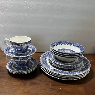 Buy Vintage Set Of 18 Fine Myott Meakin Tableware Multi Dish Lot Blue Willow Birds • 106.16£