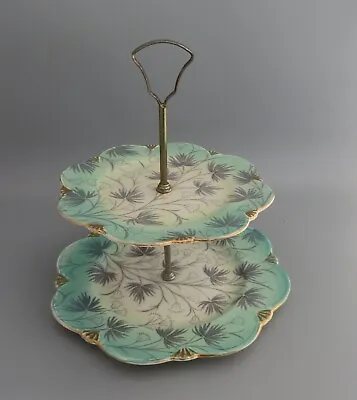 Buy Vintage Royal Winton Green Opalescent Lustre Two Tier Cake Stand • 19.99£