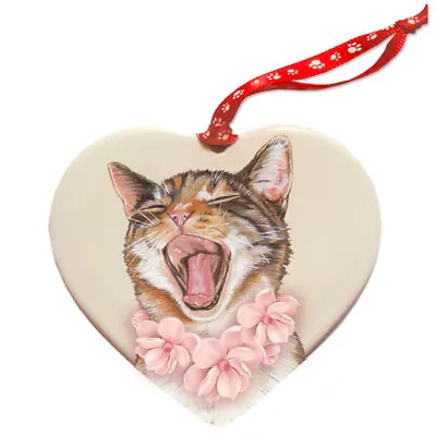 Buy Cat's Meow Tabby Porcelain Floral Heart Shaped Ornament Double-Sided • 18.27£