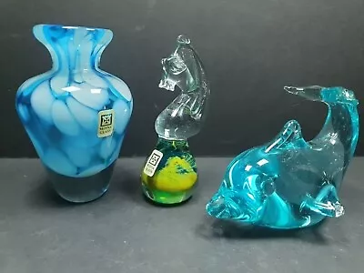 Buy 3x Glass Paperweights Vase Animal Figurines Dolphin Mdina • 22£