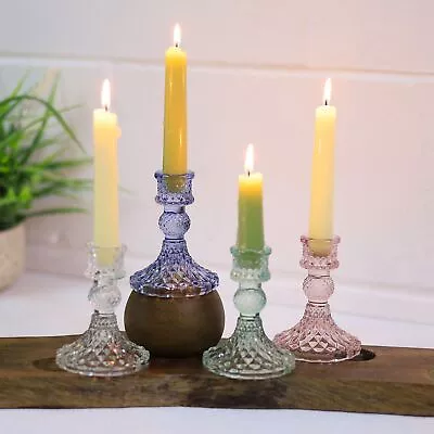 Buy 4PC Dinner Candle Holder Chic Glass Vintage Taper Candlestick Stand Table Decor • 14.95£