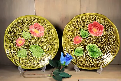 Buy Antique French Majolica Serving Platter PAIR Flowers SARREGUEMINES Art Nouveau • 159.69£