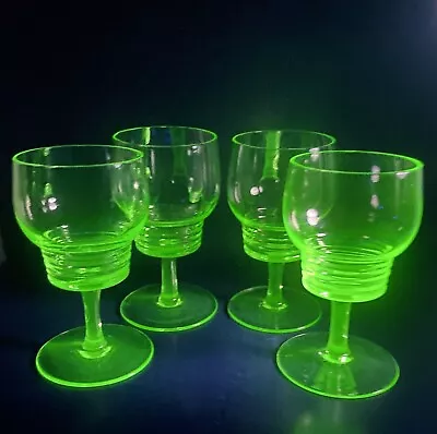 Buy X4 VINTAGE ART DECO URANIUM GREEN Ribbed GLASSES Dainty Liquor GLASSES • 9.49£