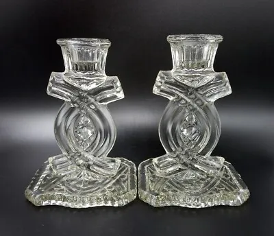 Buy Vintage Rosice #1869 Clear Glass Candlesticks  Czechoslovakia MCM • 14.18£