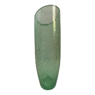 Buy Hand Blown Green Crackle Glass Vase 11” Tall Thick Glass Vintage • 30.24£