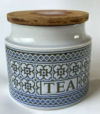 Buy Vintage Hornsea Pottery - Blue Tapestry Pattern - Tea Cannister Jar - Wooden Lid • 7£