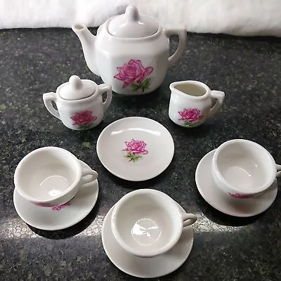 Buy Vintage Miniature Porcelain Tea Set 10 Piece Set Pink Rose Play Toy Japan • 9.58£