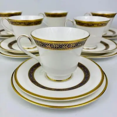 Buy 6 Trios Cups & Saucers Side Plates Royal Doulton White / Gold Gilt Harlow H5034 • 50£