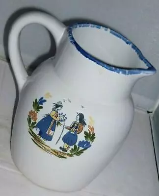 Buy Vintage Retro French Brittany Blue Breton Milk Custard Water Pottery Jug Pitcher • 18.99£