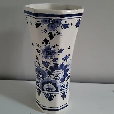 Buy Vtg Signed DELFT BLAUW Holland Vase Hand Painted 8  Octagon Shaped • 8.67£