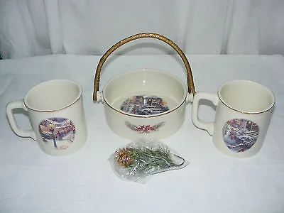 Buy Vintage Thomas Kinkade China Bowl W Handle + 2 Mugs 2000 • 30.78£