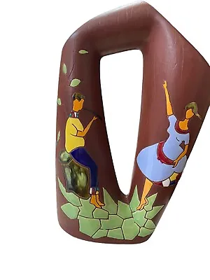 Buy Keramos Israel Enameled Mosaic Hand Painted Pottery Vase Wedding Couple Art Vtg  • 60.42£