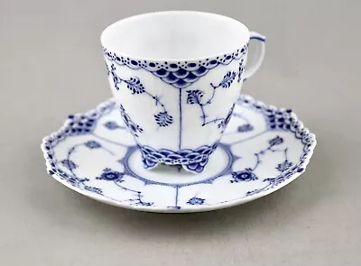 Buy Early Antique Royal Copenhagen Blue Fluted Full Lace Mocha Cup & Saucer 1037  • 350£