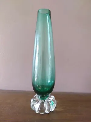 Buy Vintage 1960's Single Stem Green / Clear Glass Vase  • 8£