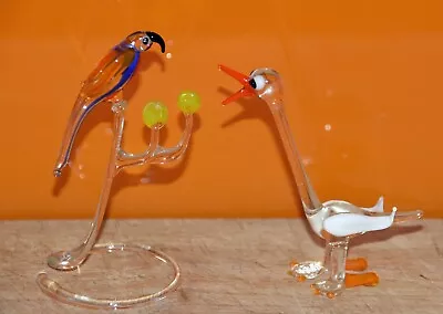 Buy Vintage Glass Bird Figures  Parrot And Duck 9 Cms High Largest • 6£