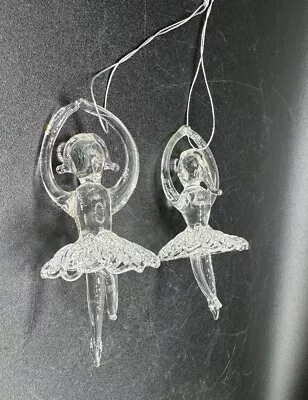 Buy Clear Handmade Spun Glass Ballerina Hanging Christmas Ornaments Two Piece Set • 11.32£