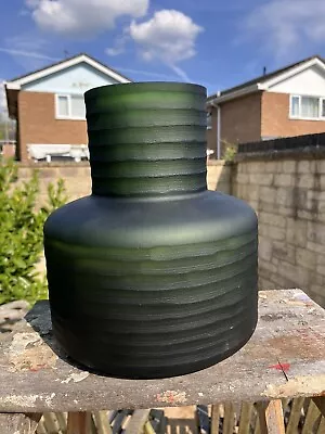 Buy Vintage Art Deco Style Frosted Glass Large Cylinder  Hand Blown Dark Green Vase • 30£