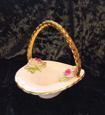 Buy Vintage 1950s Royal Adderley Flower Posey Basket Trug Pin Dish Pink & Gold • 5.99£
