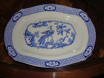 Buy British Anchor Pottery Large Platter Exotic Bird Circa 1890 Blue & White • 32.99£