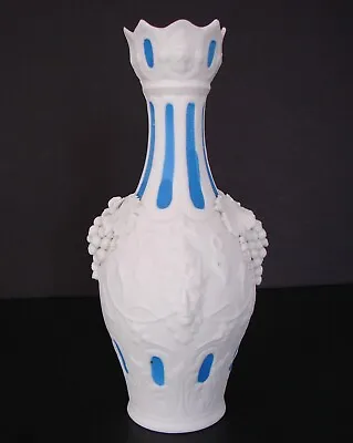 Buy Antique Parian Ware Bisque Blue White Vase Embossed Bacchus Vines Grapes Leaves • 80.61£