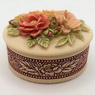 Buy Handcast Designs Trinket Box Flower Design Cream & Red Collectors Birthday Gift • 19.95£
