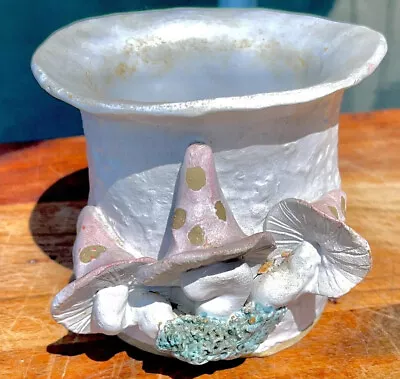 Buy Hand Made Studio Pottery Mushroom Folk Storage Pot Plant  Stationary Quirky • 21£