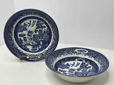Buy Set Of 2 Churchill Blue Willow 6  Coupe Soup Cereal Dessert Bowls England • 16.08£