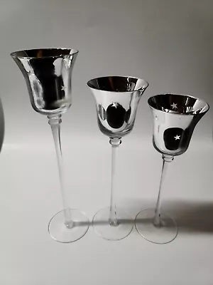 Buy Set Of 3 Tall Glass Large Candle Holders Centerpiece Tea-Light • 23.71£