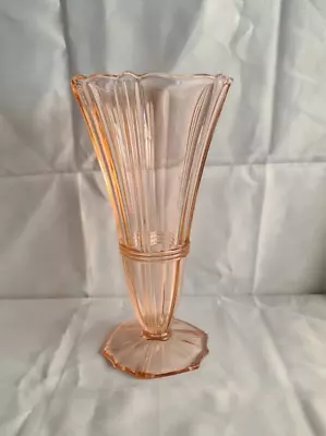 Buy Art Deco Trumpet Shape Vase In Pink Pressed Glass Large 29cm • 12.99£