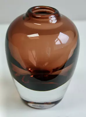 Buy Mid Century Small Cased Glass Vase, Lovely Brown Colour With Amethyst Tinge • 16£