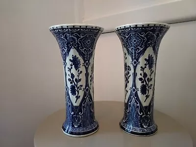 Buy Pair Of Vintage Boch For Royal Sphinx Delft Vases - Tulip Shape - 10.5  Tall GUC • 24£