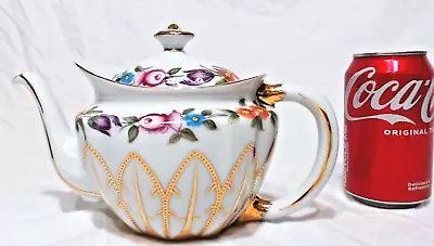 Buy Vintage Royal Danube Floral & Gold Tone Art Teapot 6-1/4 , Built In Stainer • 35.03£