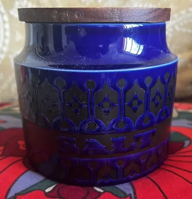 Buy Hornsea Heirloom Salt Jar Container 4.5 In Midnight Blue Ceramic Salt Wooden Lid • 37.95£