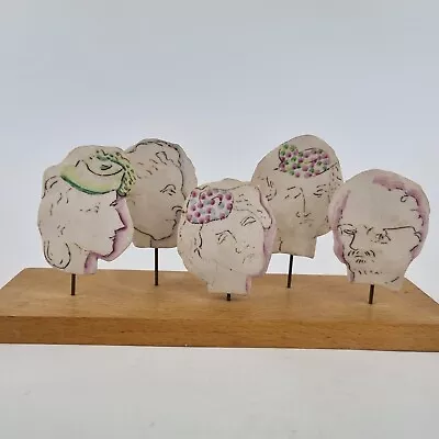 Buy Unmarked Studio Pottery Set Of 5 Porcelain Painted Portrait Heads • 95£