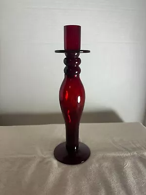 Buy Glass Ruby Red Royal Candlestick HAND BLOWN • 12.32£