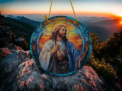 Buy 15cm Sunset Jesus Acrylic Suncatcher Wall Hanging Painting Art Religious Gifts • 7.49£