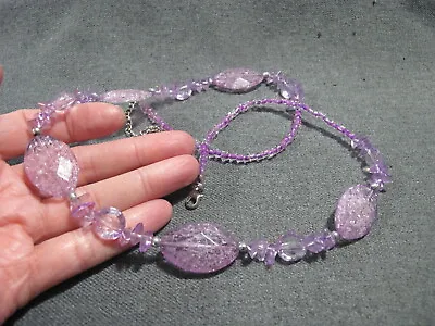 Buy Vintage Purple Crazing & Faceted Plastic & Dyed Tiny Glass Beads Necklace • 4.72£