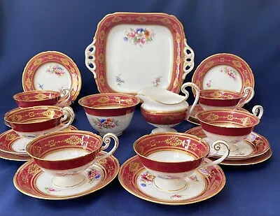 Buy Royal Worcester  Tea Set Red Floral 21 Piece Signed By Artist Jack Stanley 1930s • 299£