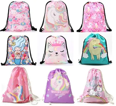 Buy Waterproof Drawstring Backpack PE Bag School Swim Gym Sport Unicorn Mermaid Cat • 4.99£